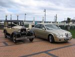 1929 Essex Super Six Challenger and metallic gold Jaguar S-Type at a wedding in April 2011